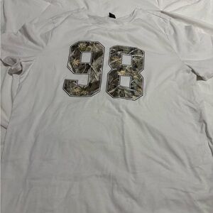 White Graphic Tee with Camouflage '98' Print